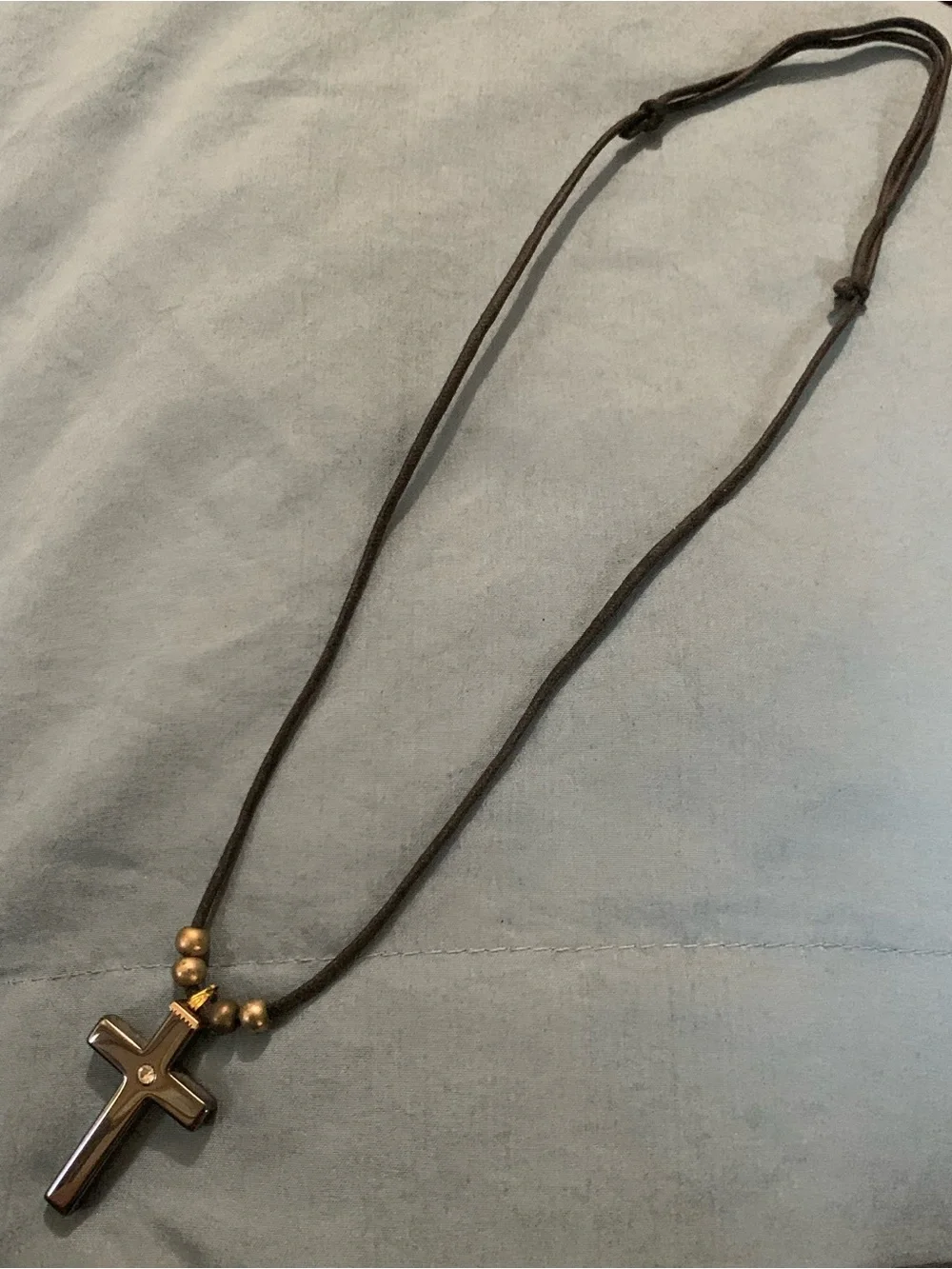 Black Cross Pendant Necklace with Metallic Beads
